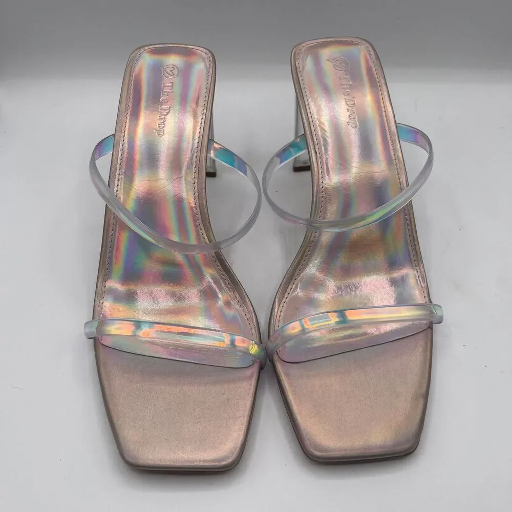 The Drop Avery Square Toe 2 Strap Lucite Heel Iridescent Sandal Party Shoes Sz 7 - Picture 2 of 11